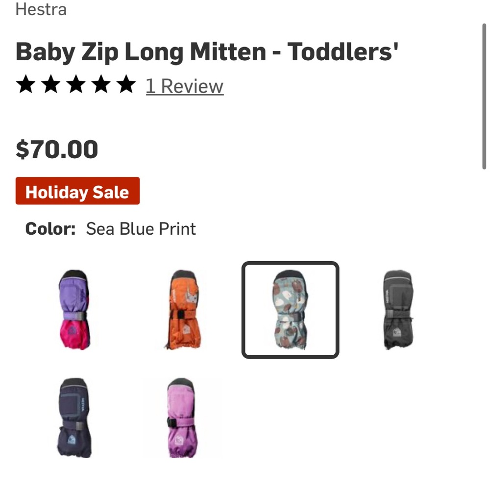 Hestra- Baby Zip Long Mitten- size 1